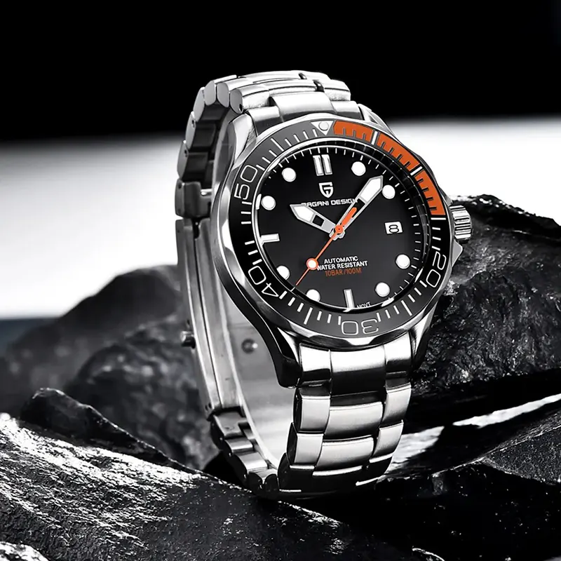 Pagani Design '007' James Bond Black & Orange Bezel Men's Watch-  PD-1667